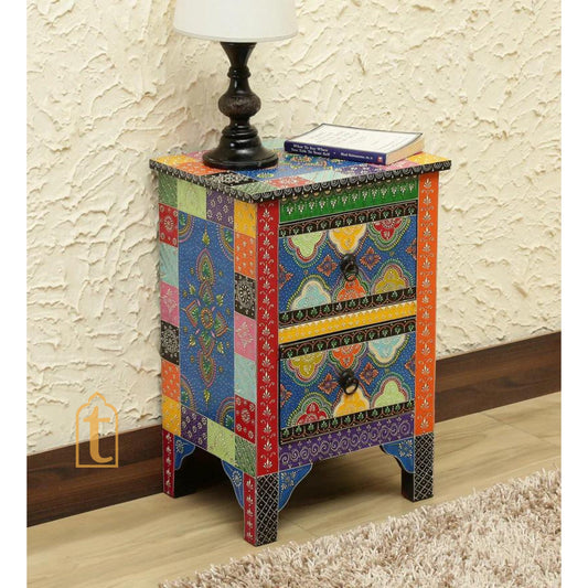Indian Hand painted Wooden Chest Drawers, Side Table /Chest of Drawer for Living Room | Traditional Side Table with Drawers.