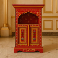 Handmade Hand Painted Bedside Table in Red & yellow / Home Décor Table / Hand painted Side Table / Indian Moroccan painted Furniture.