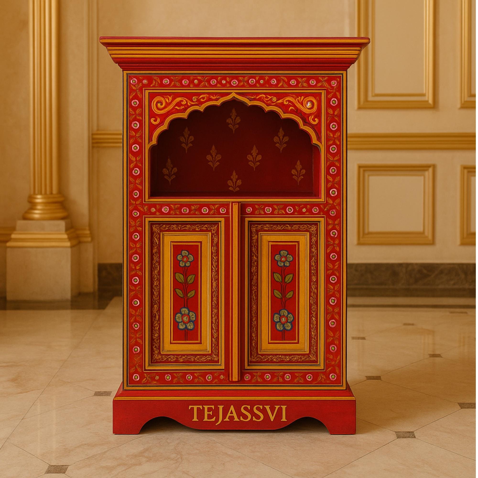 Handmade Hand Painted Bedside Table in Red & yellow / Home Décor Table / Hand painted Side Table / Indian Moroccan painted Furniture.