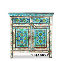 Wooden Indian Floral designed Side Storage / Cabinet | Bedside, Side Table, Hand Painted, Wooden Big Cabinet, Living Room Furniture, Fine Panting.