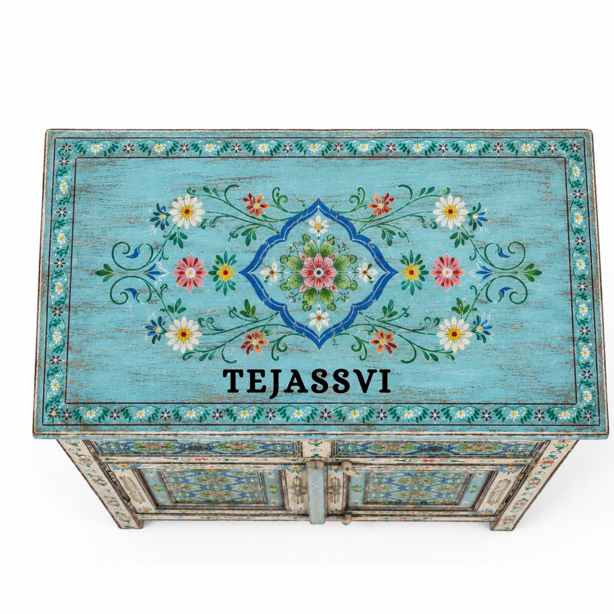 Wooden Indian Floral designed Side Storage / Cabinet | Bedside, Side Table, Hand Painted, Wooden Big Cabinet, Living Room Furniture, Fine Panting.