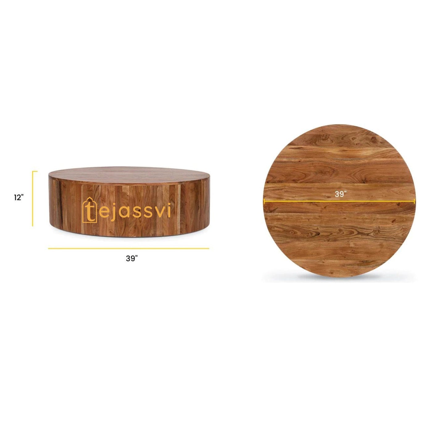Handmade natural wooden Round coffee table | Wooden center table for living area | Modern cocktail table | Indian wooden luxury furniture.