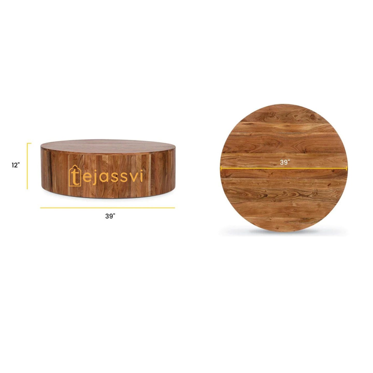 Handmade natural wooden Round coffee table | Wooden center table for living area | Modern cocktail table | Indian wooden luxury furniture.