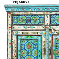 Wooden Indian Floral designed Side Storage / Cabinet | Bedside, Side Table, Hand Painted, Wooden Big Cabinet, Living Room Furniture, Fine Panting.