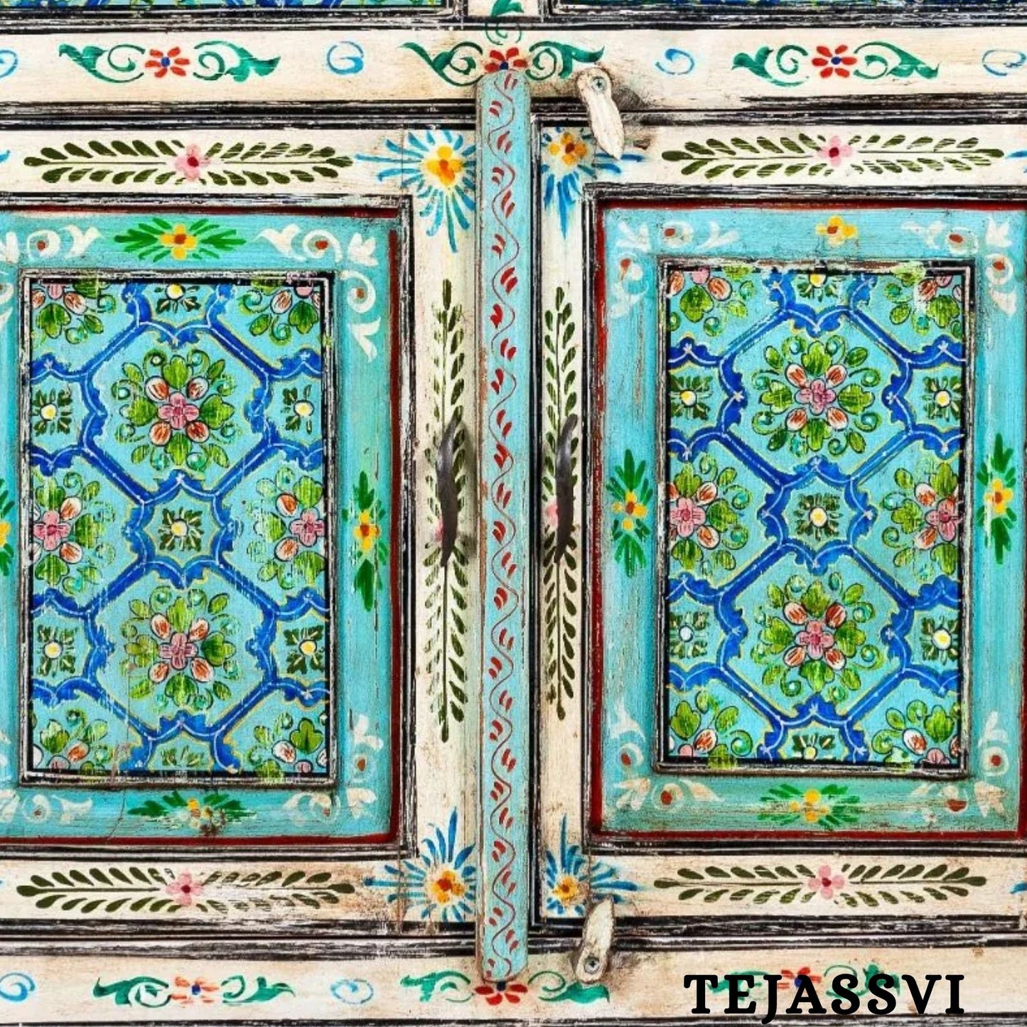 Wooden Indian Floral designed Side Storage / Cabinet | Bedside, Side Table, Hand Painted, Wooden Big Cabinet, Living Room Furniture, Fine Panting.