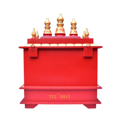 Red Wooden Open Temple Pooja Mandir | Beautiful Wall Hanging Small Wooden Temple for Home | Wooden Prayer Room, Alter, Shrine, Pooja Ghar