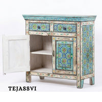 Wooden Indian Floral designed Side Storage / Cabinet | Bedside, Side Table, Hand Painted, Wooden Big Cabinet, Living Room Furniture, Fine Panting.