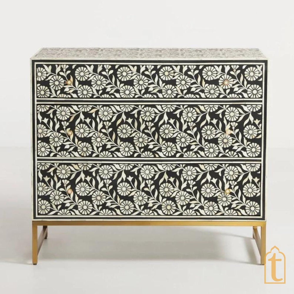 Bone Inlay Console / Bone Inlay Chest of 3 Drawers stripe Pattern 3 Drawer Dresser / Bone Inlay Dresser / Bone Inlay Sideboard / Optical Cabinet.
