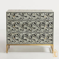 Bone Inlay Console / Bone Inlay Chest of 3 Drawers stripe Pattern 3 Drawer Dresser / Bone Inlay Dresser / Bone Inlay Sideboard / Optical Cabinet.