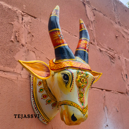 Wooden Carving Bull Head | Bull | Nandi Head Mask Wall Décor. Wall Hanging. Ethnic Indian Art Best Minimalist Gift Idea for Christmas/Diwali