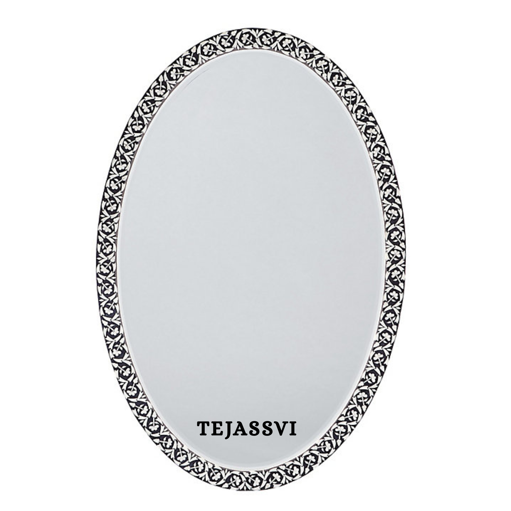 Bone Inlay Floral Design Black Rectangle Wall Hanging Mirrors For House Décor