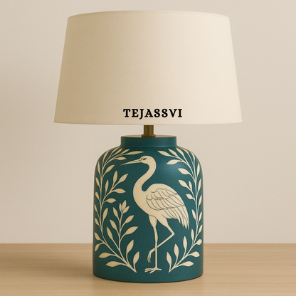 Wooden Bone Inlay Floral and swan Pattern Lamp for Bedroom / Bone Inlay Bed Room Lamp / Bedroom Décor Lamp / Handmade Inlay Table Lamp Home Decor Accent Light