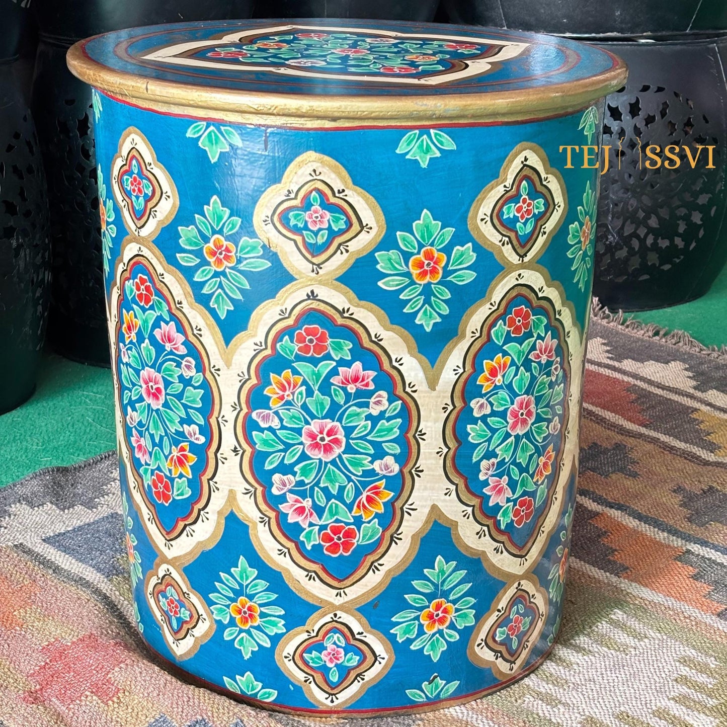 Hand-Painted Blue Wooden Table - Colorful Side Table, Unique Wood Coffee and Tea Table/wooden table | hand painted |living room | side table