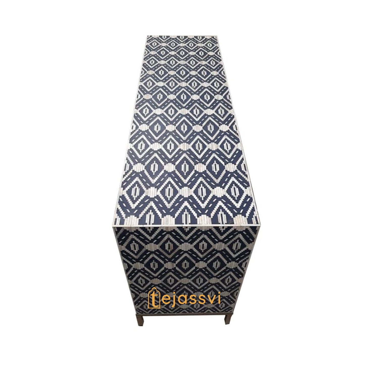 Wooden Dark Blue Bone inlay Diamond pattern 6 chest of drawers/Inlay 6 Drawer Dresser/Bone inlay Floral Pattern 6 Drawers/Chest of Drawers.