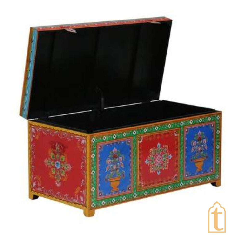 Indian Wooden Hand Painted Storage Trunk / Treasure Chest / Wooden Furniture Home and living / Painted Storage Hand Painted Indian Jewelry / Treasure Box.