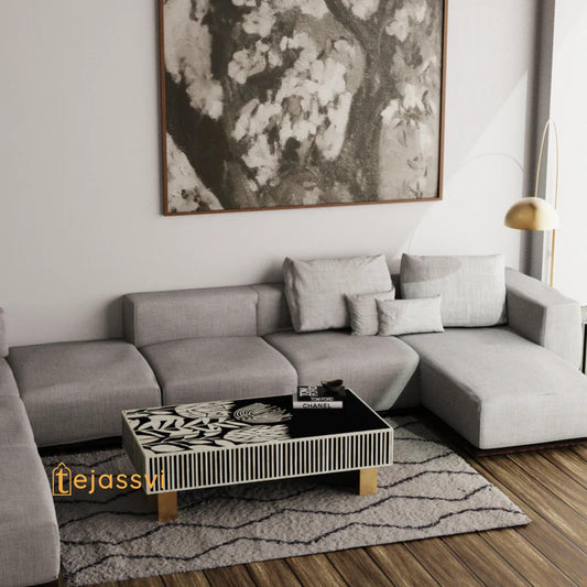 wooden Bone Inlay Rectangular Coffee Table, Centre Coffee Table, Wooden Furniture, Bone Inlay Cocktail Table/Wooden coffee table/Tea Table.