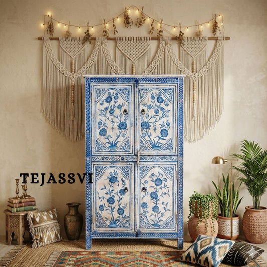 Wooden Hand Painted Sideboard / Wooden Floral Painted Sideboard / Vintage Home Décor Storage Cabinet / Living Room Furniture / Indian Ethnic Style Wardrobe.