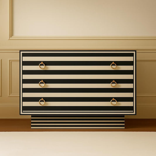 Wooden Handmade Bone inlay stripe black & white Bedside Table/Bone inlay Nightstand/Wooden side table, Bone Inlay 3 chest of drawers/Dresser