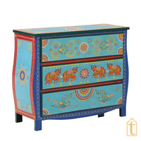 Wooden Indian Hand painted Wooden Chest of Drawers / Side Table / Chest of Drawers for Living Room | Traditional Side Table with Drawers.