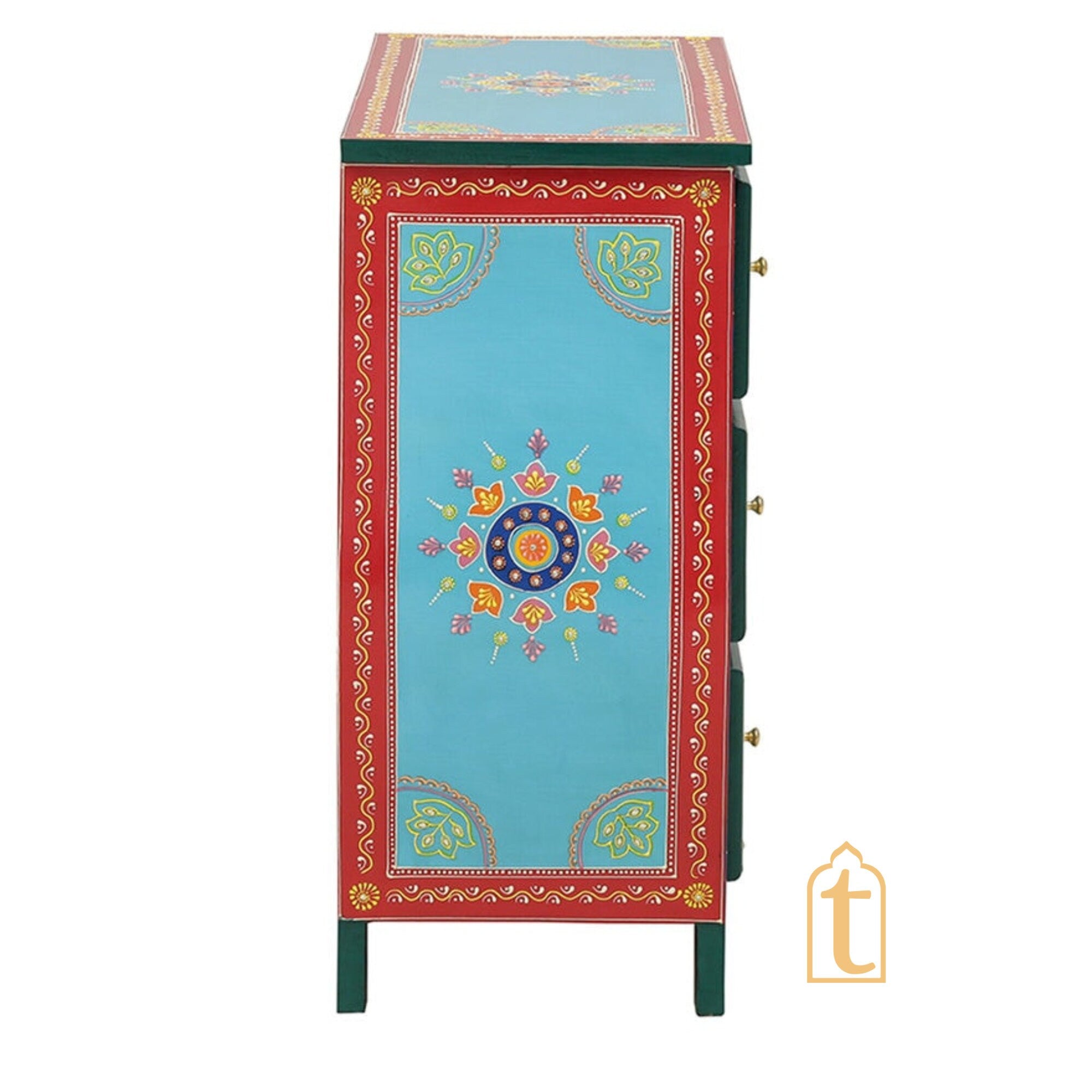 Wooden Indian Hand painted Wooden Chest of Drawers / Side Table / Chest of Drawers for Living Room | Traditional Side Table with Drawers.