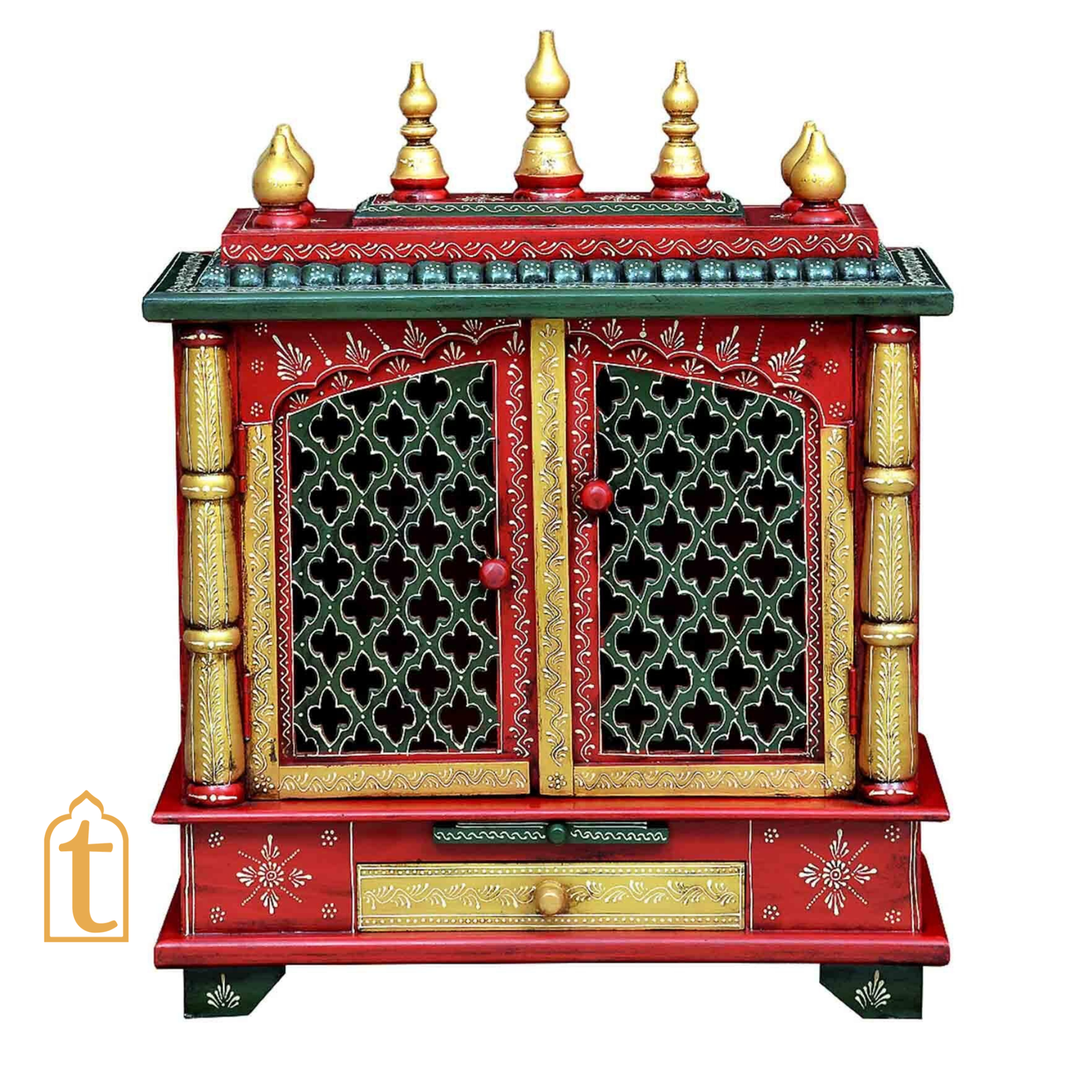 Handcrafted Wooden Hindu Temple Mandir: Wall Hanging Pooja Ghar