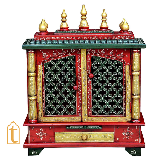 Handcrafted Wooden Hindu Temple Mandir: Wall Hanging Pooja Ghar