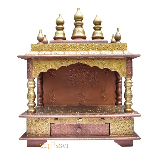 Wooden Open Temple Pooja Mandir | Beautiful Wall Hanging Small Wooden Temple for Home | Wooden Prayer Room, Alter, Shrine, Pooja Ghar