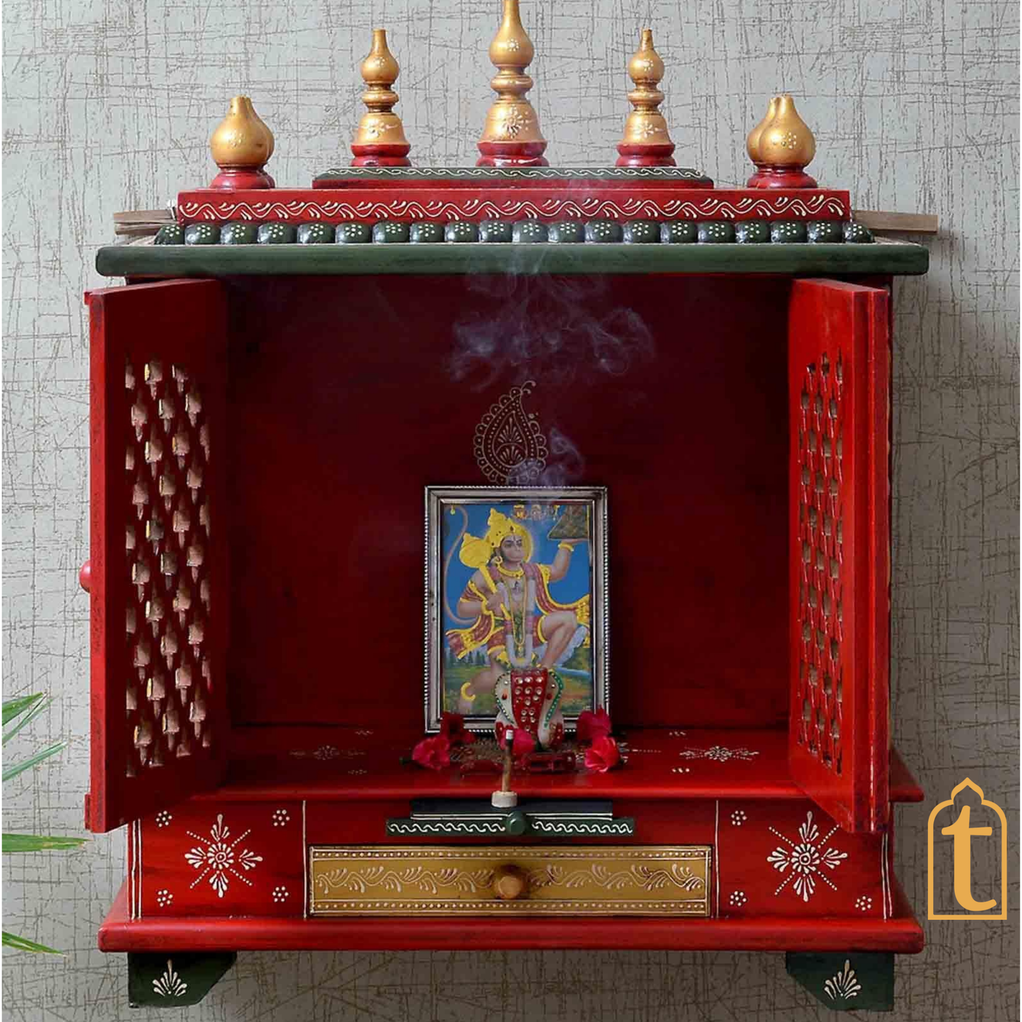 Handcrafted Wooden Hindu Temple Mandir: Wall Hanging Pooja Ghar