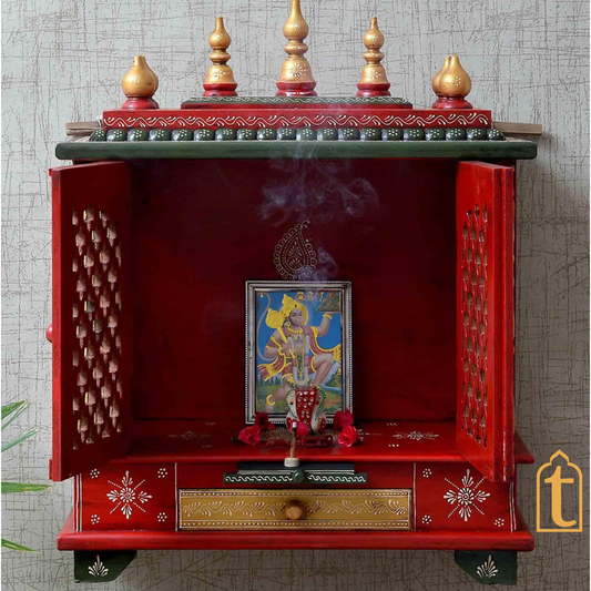 Handcrafted Wooden Hindu Temple Mandir: Wall Hanging Pooja Ghar