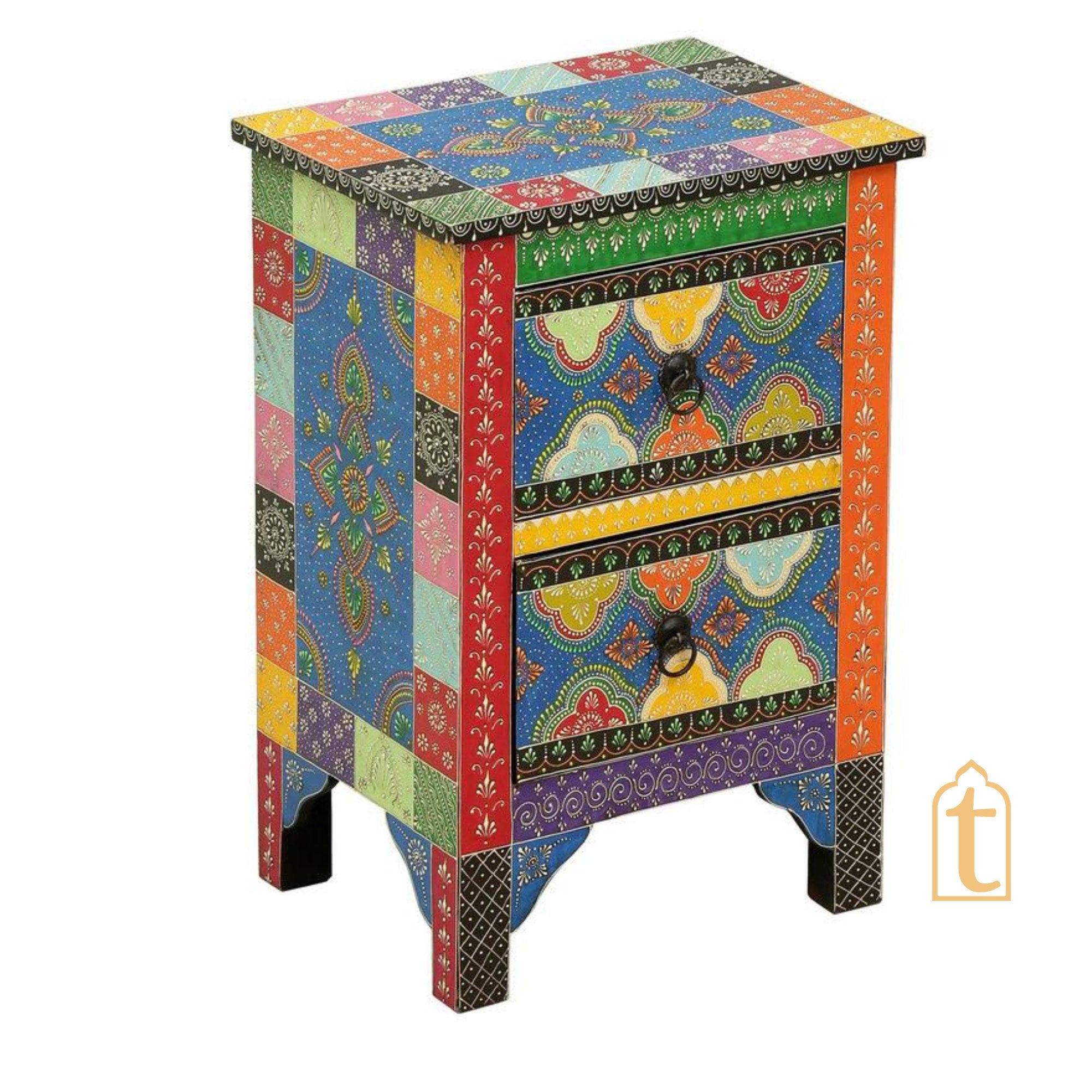 Indian Hand painted Wooden Chest Drawers / Side Table / Chest of Drawer for Living Room | Traditional Side Table with Drawers.