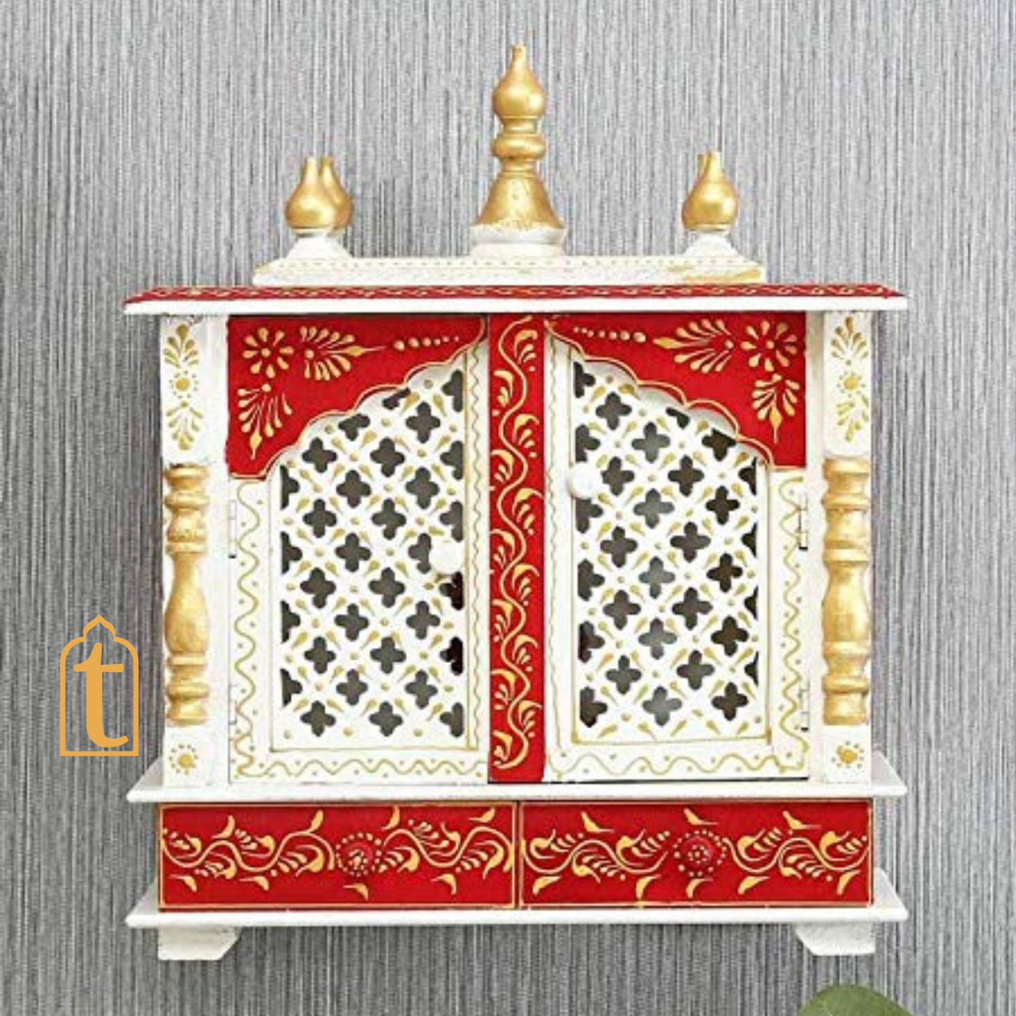 Handcrafted Wooden Temple Mandir With Drawer Wall Hanging Pooja Ghar
