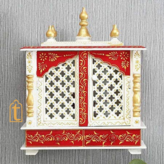Handcrafted Wooden Temple Mandir With Drawer Wall Hanging Pooja Ghar