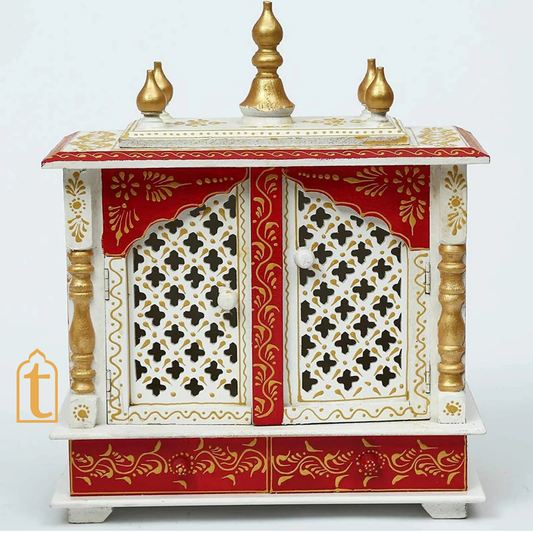 Handcrafted Wooden Temple Mandir With Drawer Wall Hanging Pooja Ghar