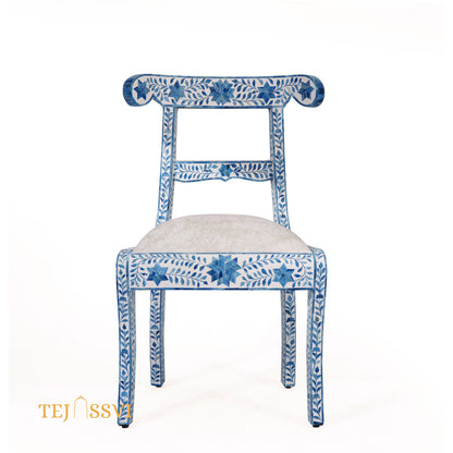Bone Inlay Floral Chair blue | Bone Inlay chair | Wooden Modern Luxury Furniture/ wooden chair/ wooden stool/ bone table/ home furniture.
