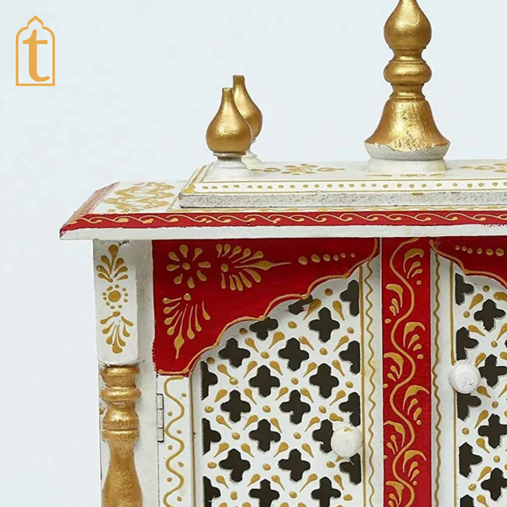 Handcrafted Wooden Temple Mandir With Drawer Wall Hanging Pooja Ghar