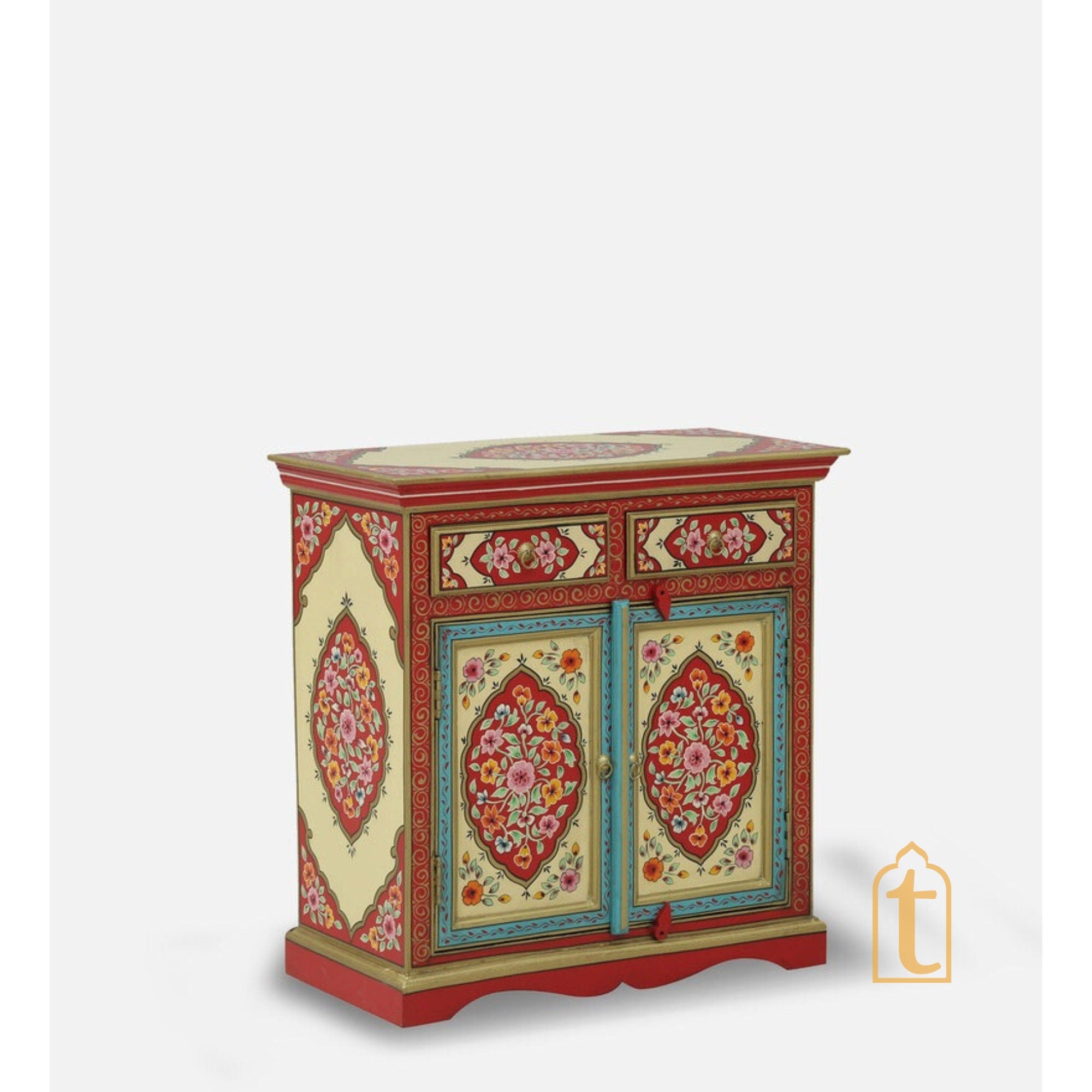 Hand-painted Wooden Chest of Drawers | Side Table | Chest of Drawers for Living Room / Traditional Side Table with Drawers / Wooden Furniture.