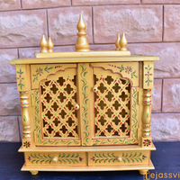 Wooden Prayer Room Altar | Large Wall Mounted Temple with Doors | Handmade Brown Pooja Mandir for Home