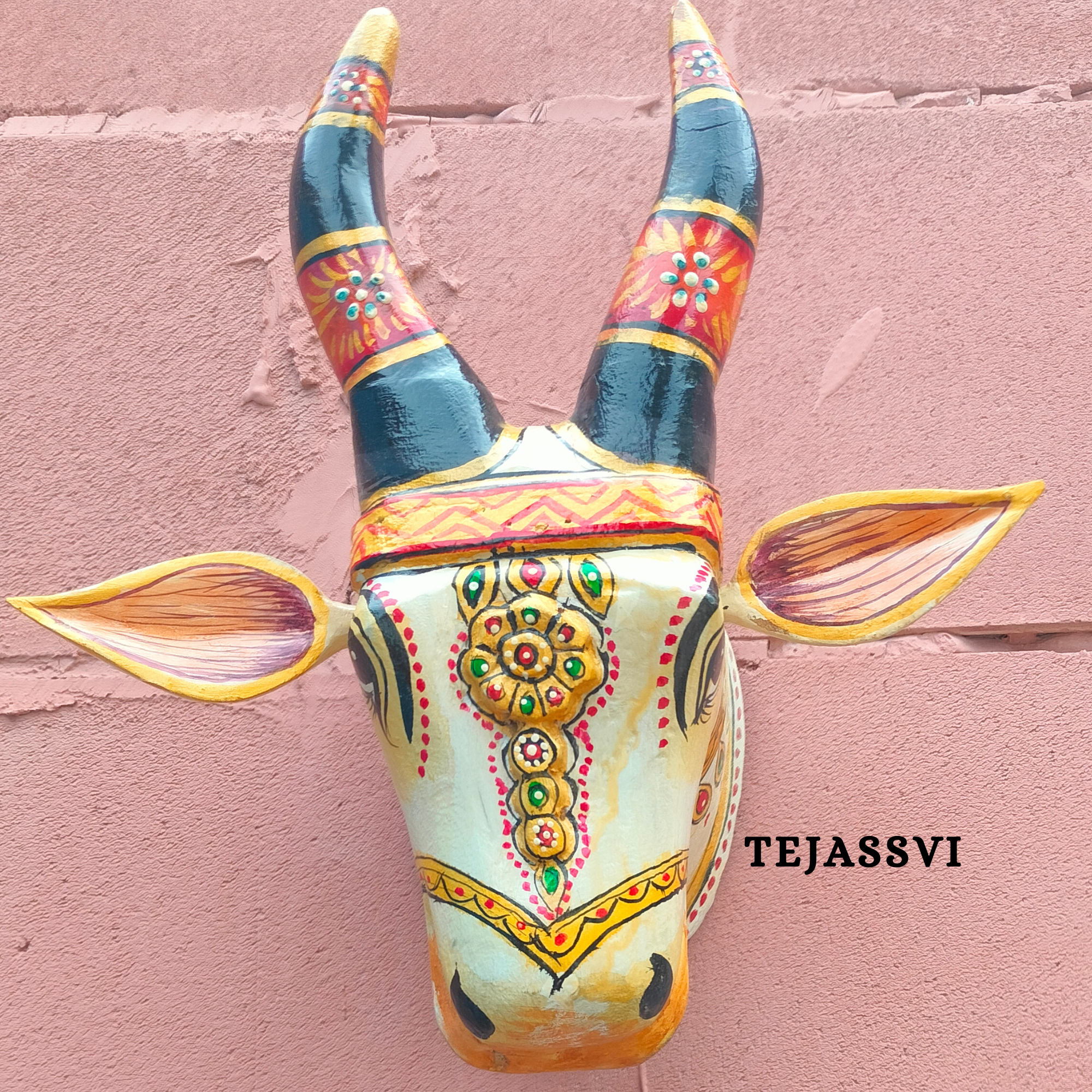 Wooden Carving Bull Head | Bull | Nandi Head Mask Wall Décor. Wall Hanging. Ethnic Indian Art Best Minimalist Gift Idea for Christmas/Diwali
