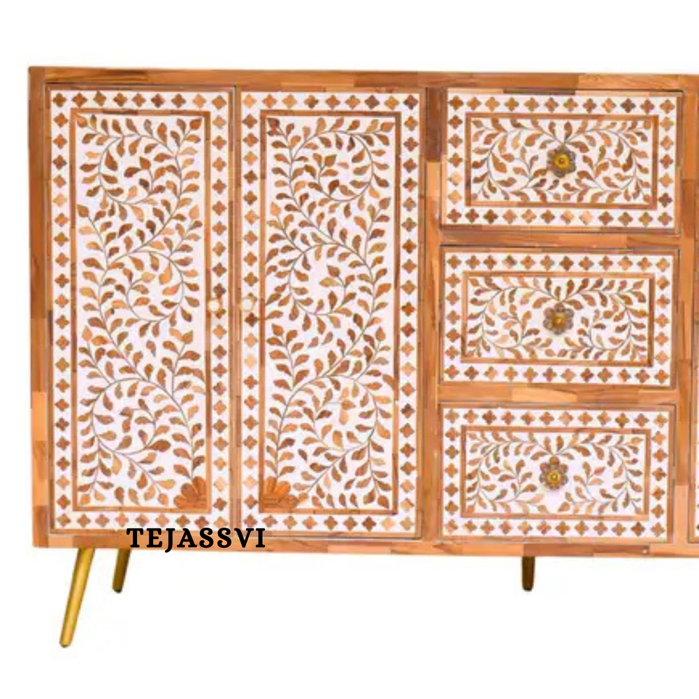 Handmade Wood Inlay Sideboards / Wood Inlay Console / Wood Inlay Chest of Drawer / Luxury Furniture / Wood Inlay Cabinet with Door & Drawer .