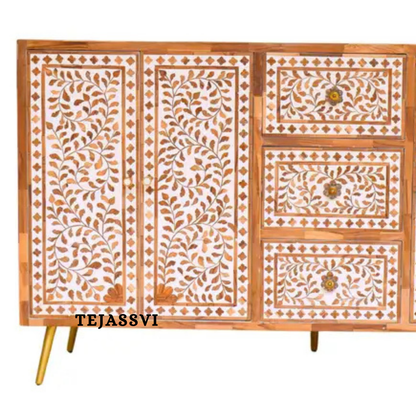 Handmade Wood Inlay Sideboards / Wood Inlay Console / Wood Inlay Chest of Drawer / Luxury Furniture / Wood Inlay Cabinet with Door & Drawer .