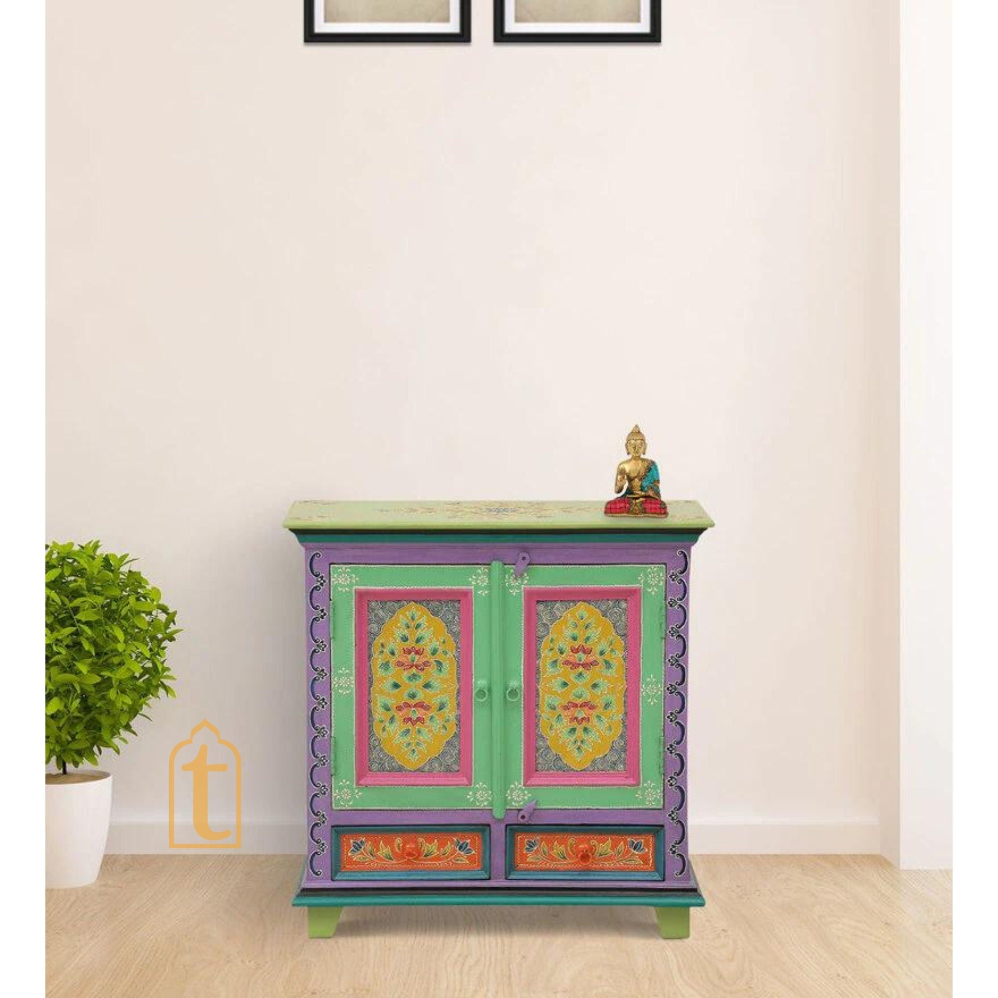 Wooden Hand Painted Hand painted Wooden Chest Drawers / Side Table | Small Chest of Drawer for Living Room | Traditional Side Table with Drawers.
