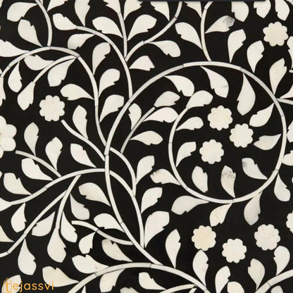 Bone Inlay Tray Coffee Table in Black & White Finish | Center table, BONE INLAY Round End TABLE, Floral design Cocktail Table.