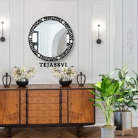Bone Inlay Floral Design Black Wall Mirror Wall Hanging Décor Stylish Mirror