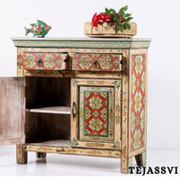 Wooden Indian Floral Designed Side Storage / Cabinet | Bedside, Side Table, Hand Painted, Wooden Big Cabinet, Living Room Furniture, Fine Panting.