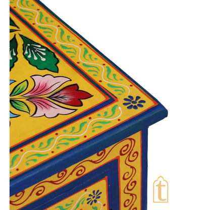 Hand paint Solid Wood Bedside Cabinet With 1 Door In Yellow Colour, night stand hand paint night lamp stand.