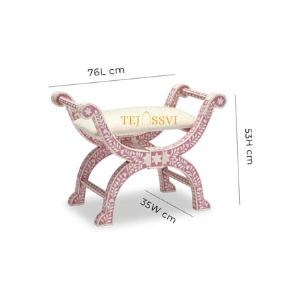HANDMADE BONE INLAY Floral Pink Jenny Stool | Bone Inlay chair | Modern Luxury Furniture/ wooden Bone Inlay chair .