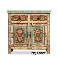 Wooden Indian Floral Designed Side Storage / Cabinet | Bedside, Side Table, Hand Painted, Wooden Big Cabinet, Living Room Furniture, Fine Panting.