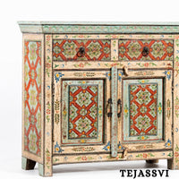 Wooden Indian Floral Designed Side Storage / Cabinet | Bedside, Side Table, Hand Painted, Wooden Big Cabinet, Living Room Furniture, Fine Panting.