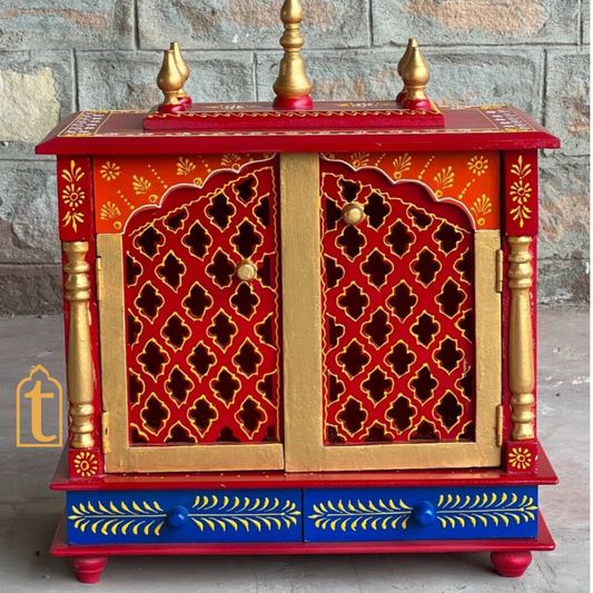 Handcrafted Wooden Pooja Room Temple: Wall Hanging Mandir, Home