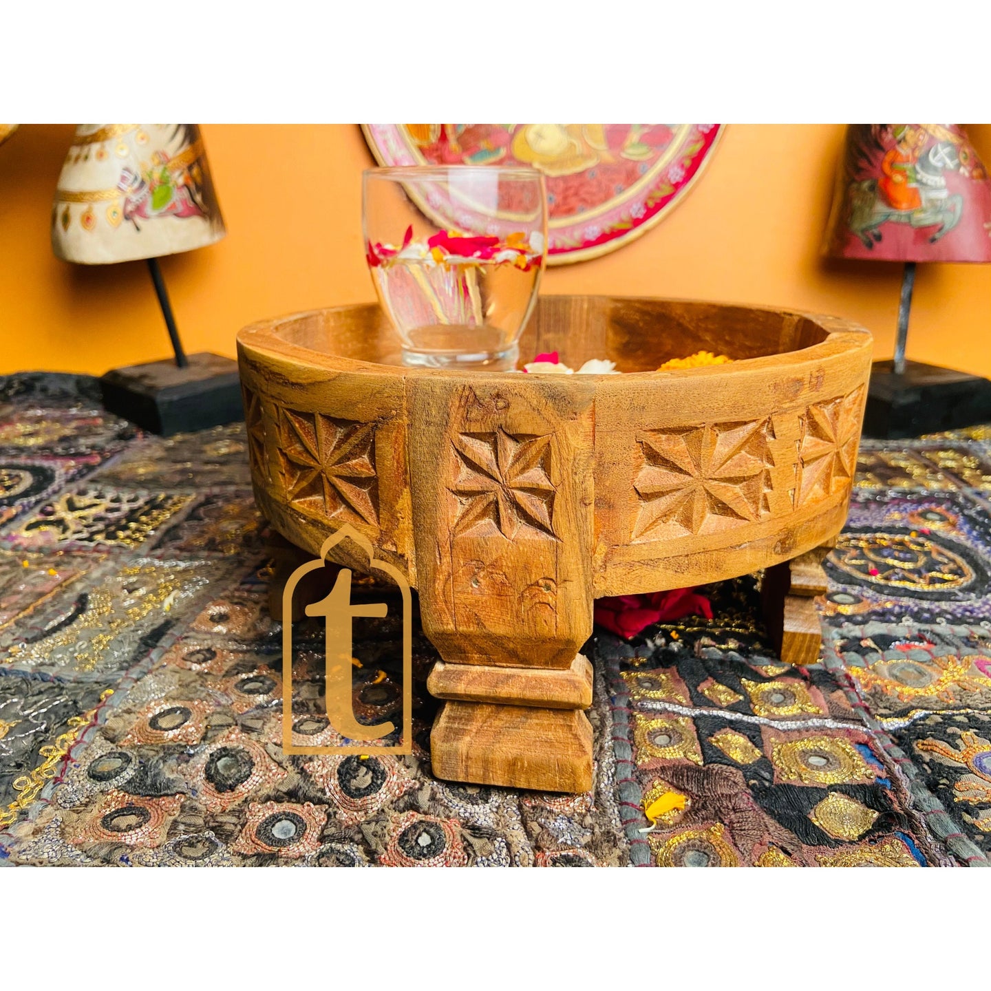Wooden Chakki Table, Indian Carved Coffee Table, Indian Handicraft Coffee Table, Grinder Coffee Table, Garden Coffee Table